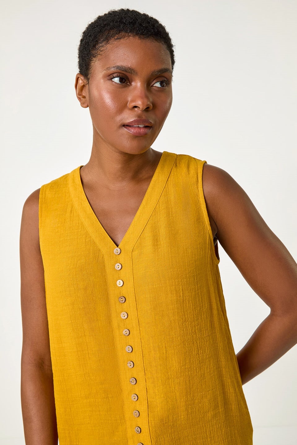 Roman Yellow Sleeveless Button Detail Vest