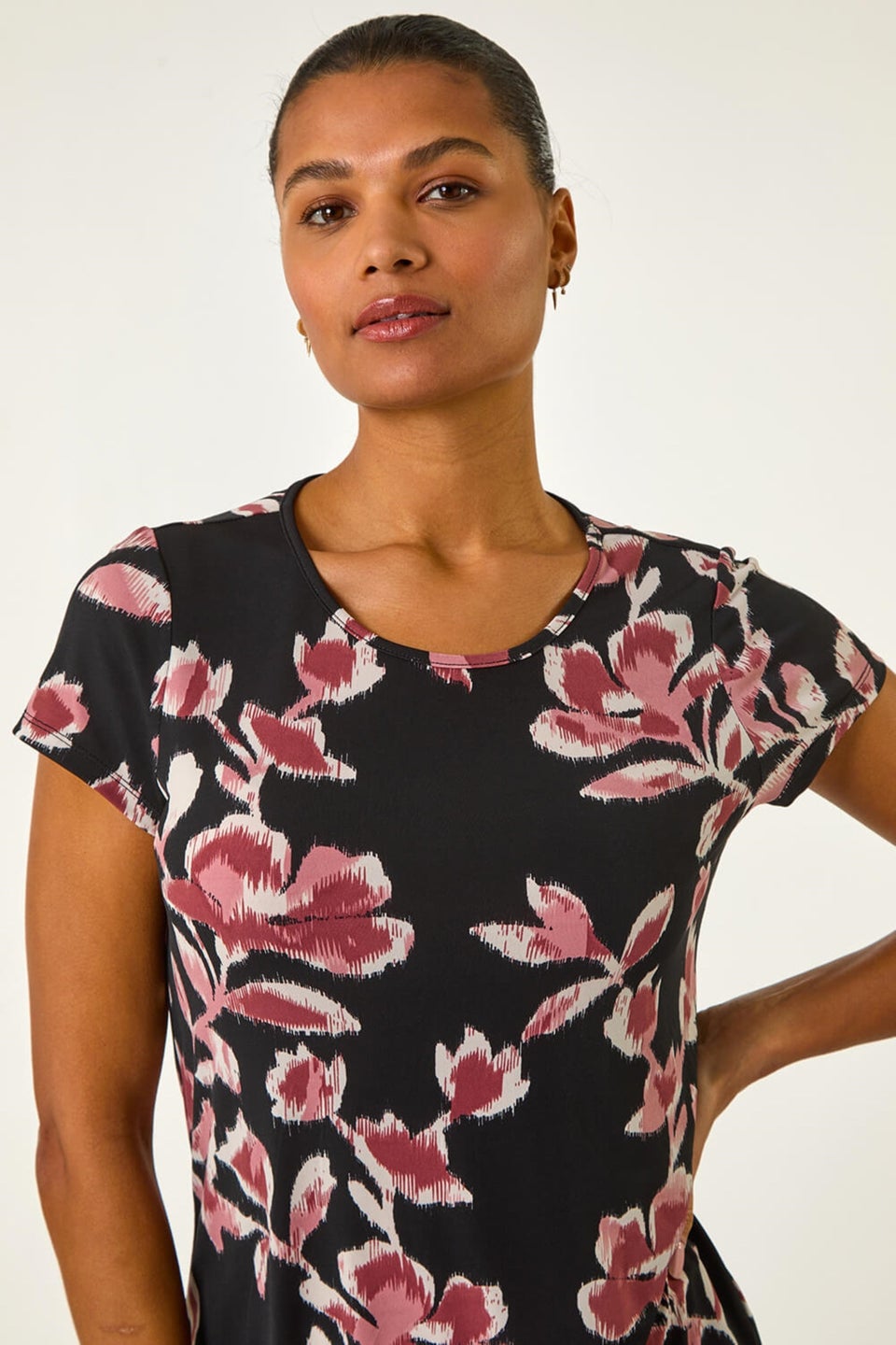Roman Pink Abstract Print Chiffon Hem Top