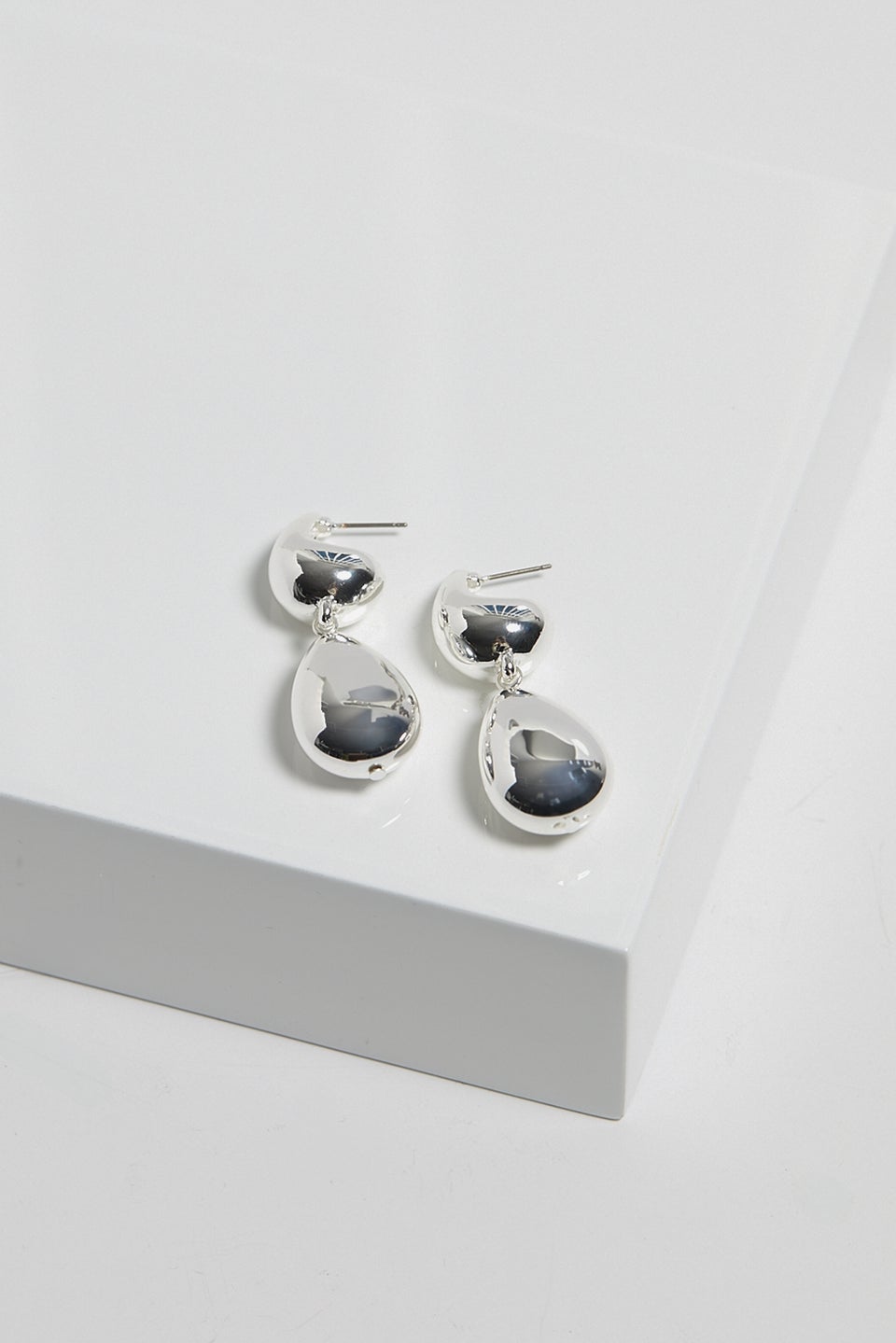 Mood Silver Polished Dome Orb Hoop Earrings