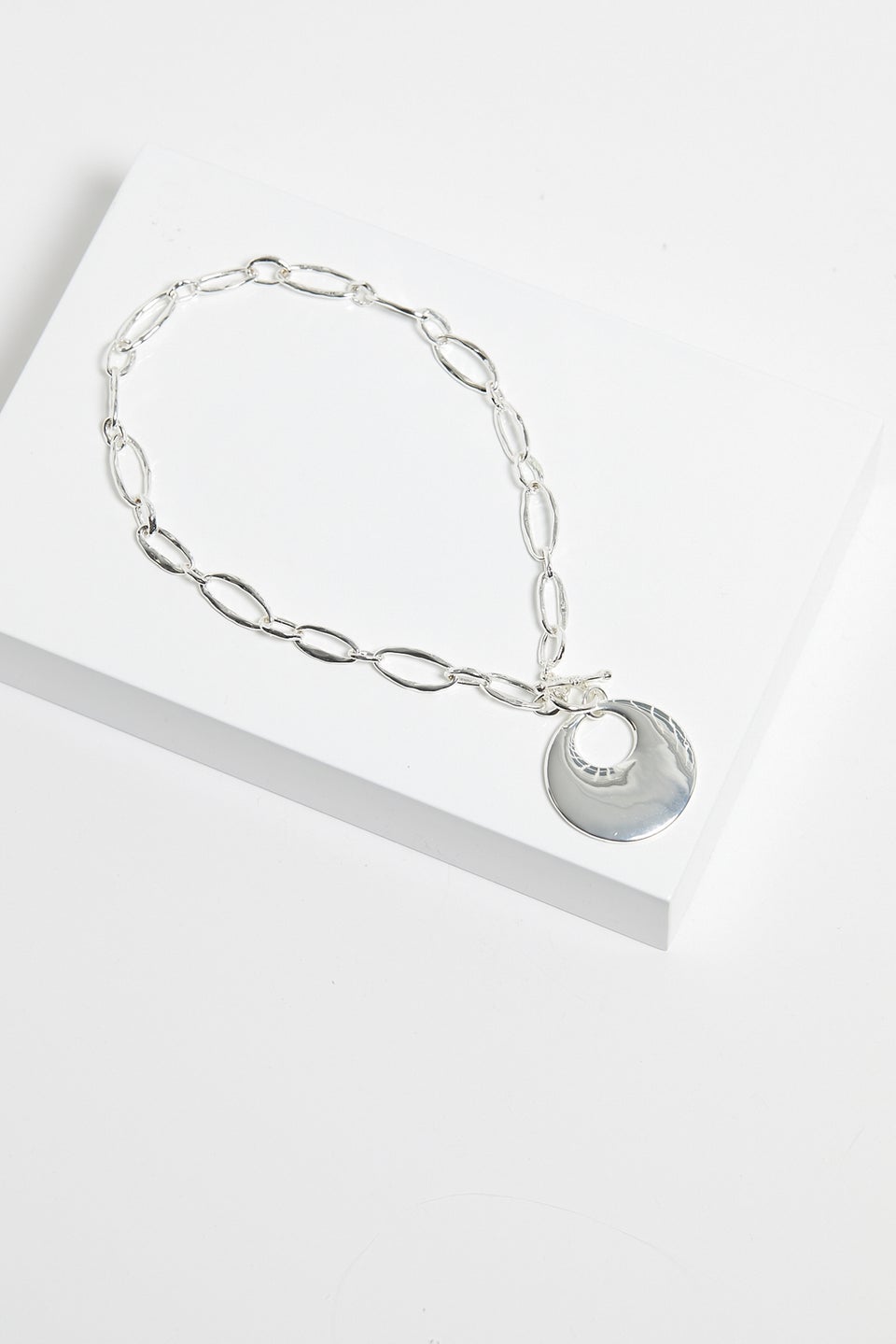 Mood Silver Polished Round T Bar Short Pendant Necklace