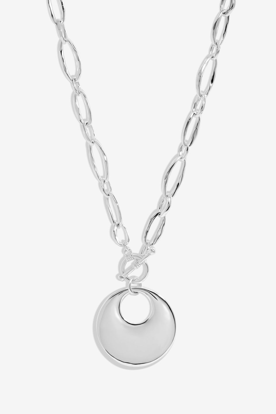 Mood Silver Polished Round T Bar Short Pendant Necklace