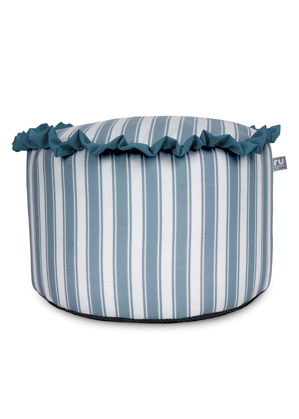 rucomfy Printed Striped Seafoam Blue Frilled Pouffe