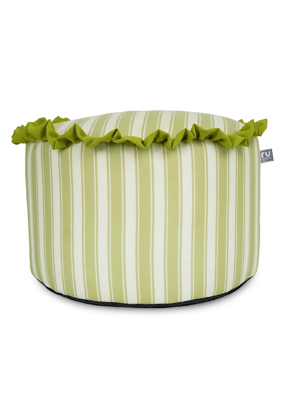 rucomfy Printed Striped Olive Green Frilled Pouffe