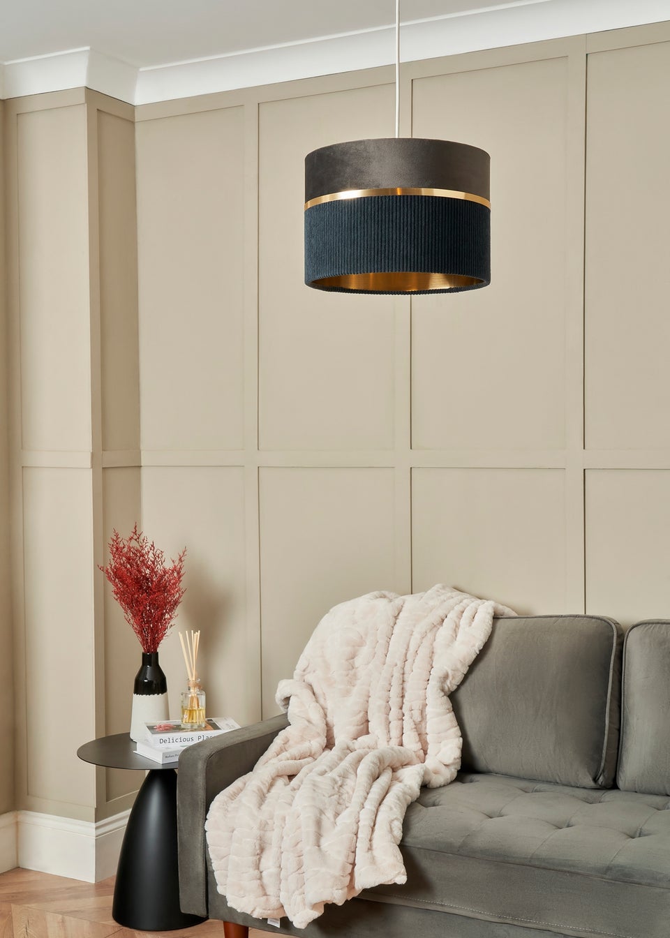 BHS Lighting Juel Velvet Easyfit Grey & Blue Shade (20cm x 30cm)