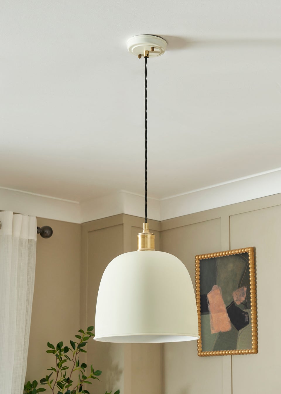 BHS Lighting Damani Ivory & Brass Ceiling 1 Light (40-130cm x 26cm)