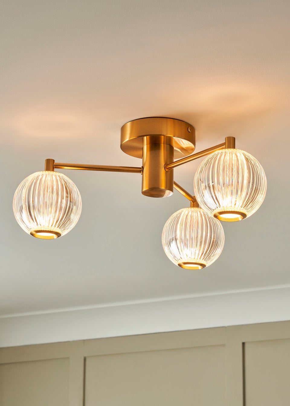 BHS Lighting Raeden LED Brass Acrylic Ball 3 Light Semi Flush (19cm x 45cm)