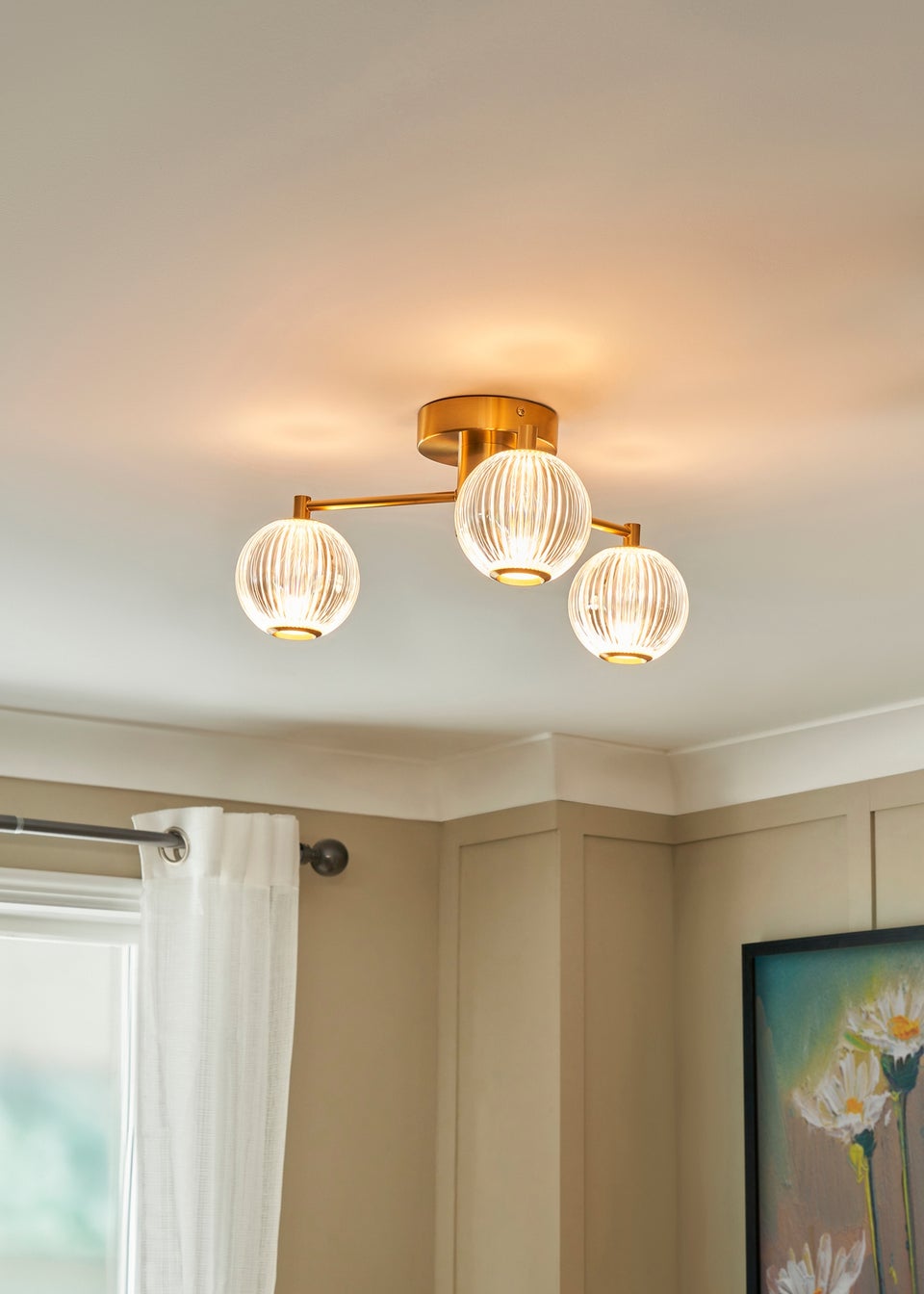 BHS Lighting Raeden LED Brass Acrylic Ball 3 Light Semi Flush (19cm x 45cm)