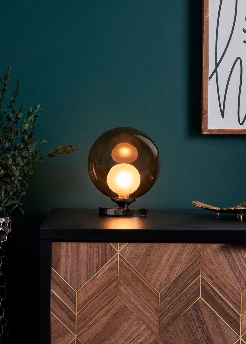 BHS Lighting Flourina Black Chrome Touch Table Lamp (22cm x 17cm)