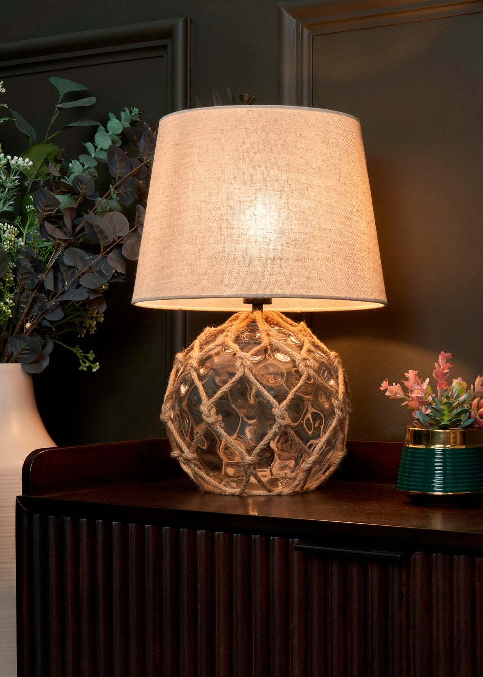 BHS Lighting Seaqua Clear Dimpled Glass Rope Table Lamp (41cm x 28cm)