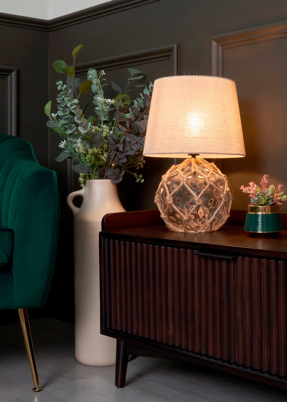 BHS Lighting Seaqua Clear Dimpled Glass Rope Table Lamp (41cm x 28cm)