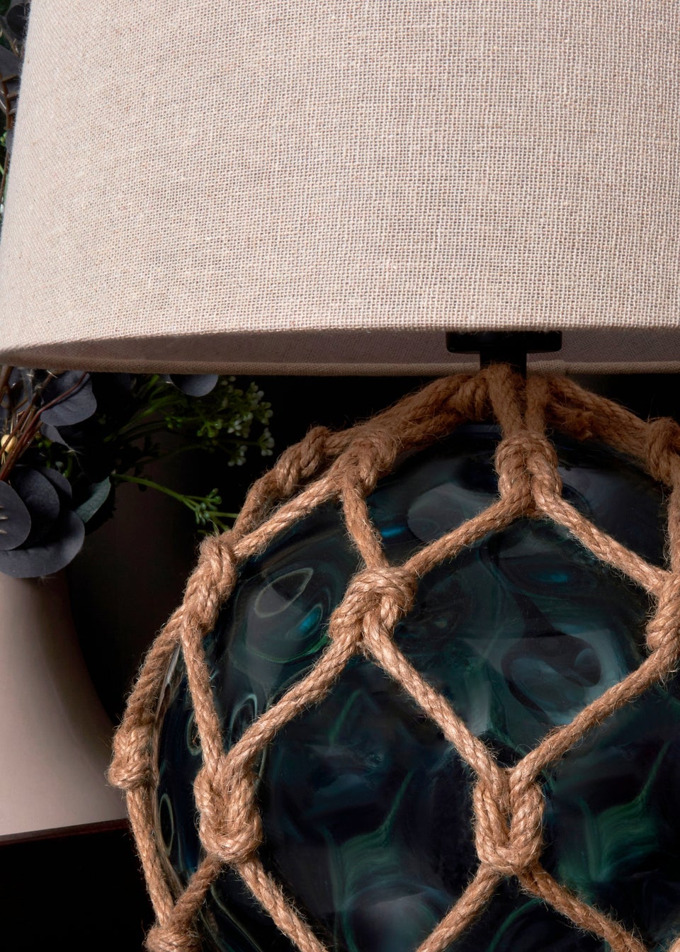 BHS Lighting Seaqua Blue Clear Dimpled Glass Rope Table Lamp (41cm x 28cm)