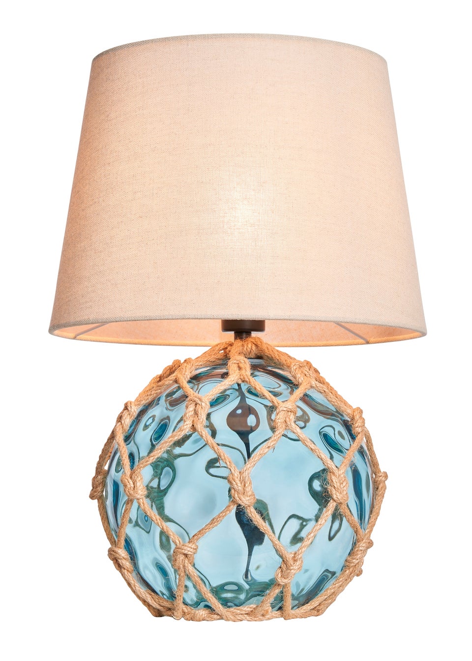 BHS Lighting Seaqua Blue Clear Dimpled Glass Rope Table Lamp (41cm x 28cm)