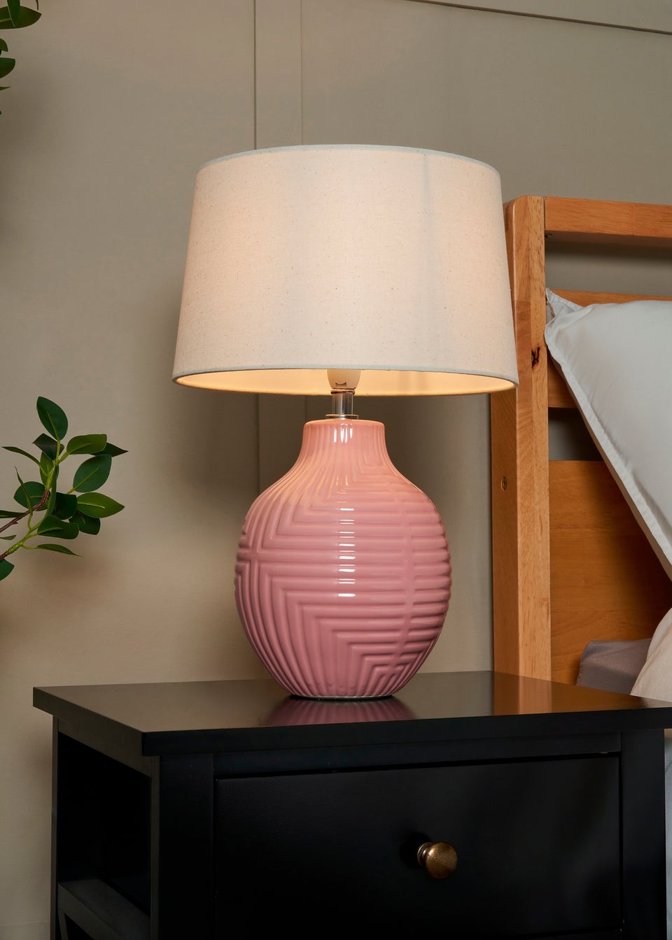 BHS Lighting Polly Pink Ceramic Table Lamp (39cm x 26cm)