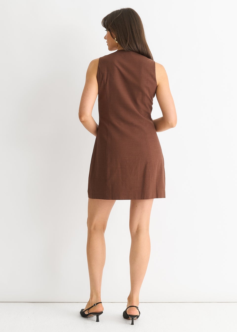 Gini London Chocolate Linen Button Through Mini shirt Dress