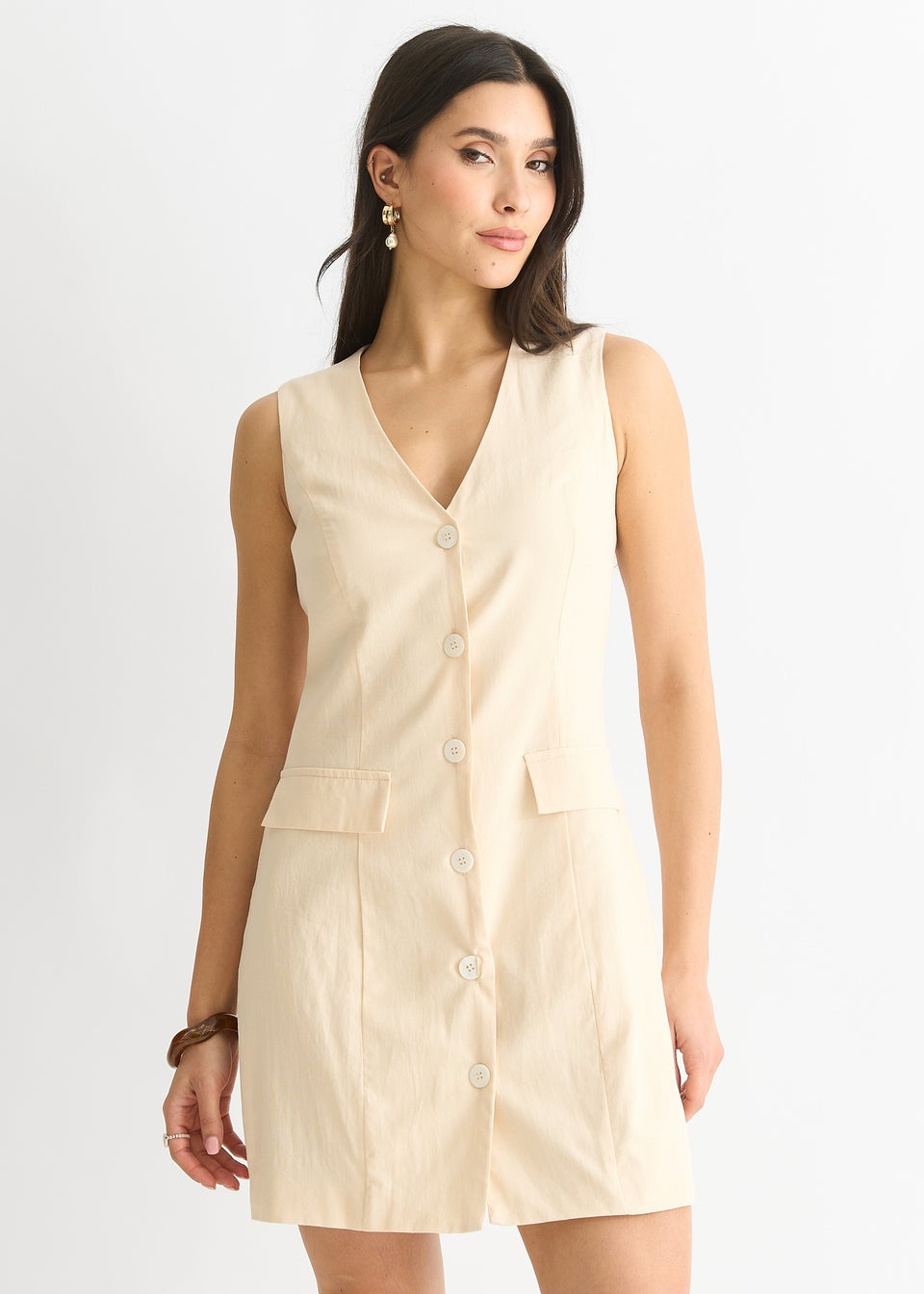 Gini London White Linen Button Through Mini shirt Dress