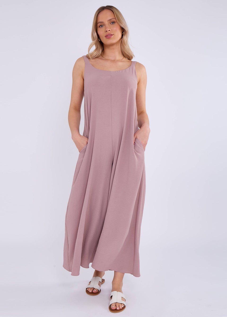 Gini London Dusty Pink Mink Air Flow Strappy Wide Leg Jumpsuit