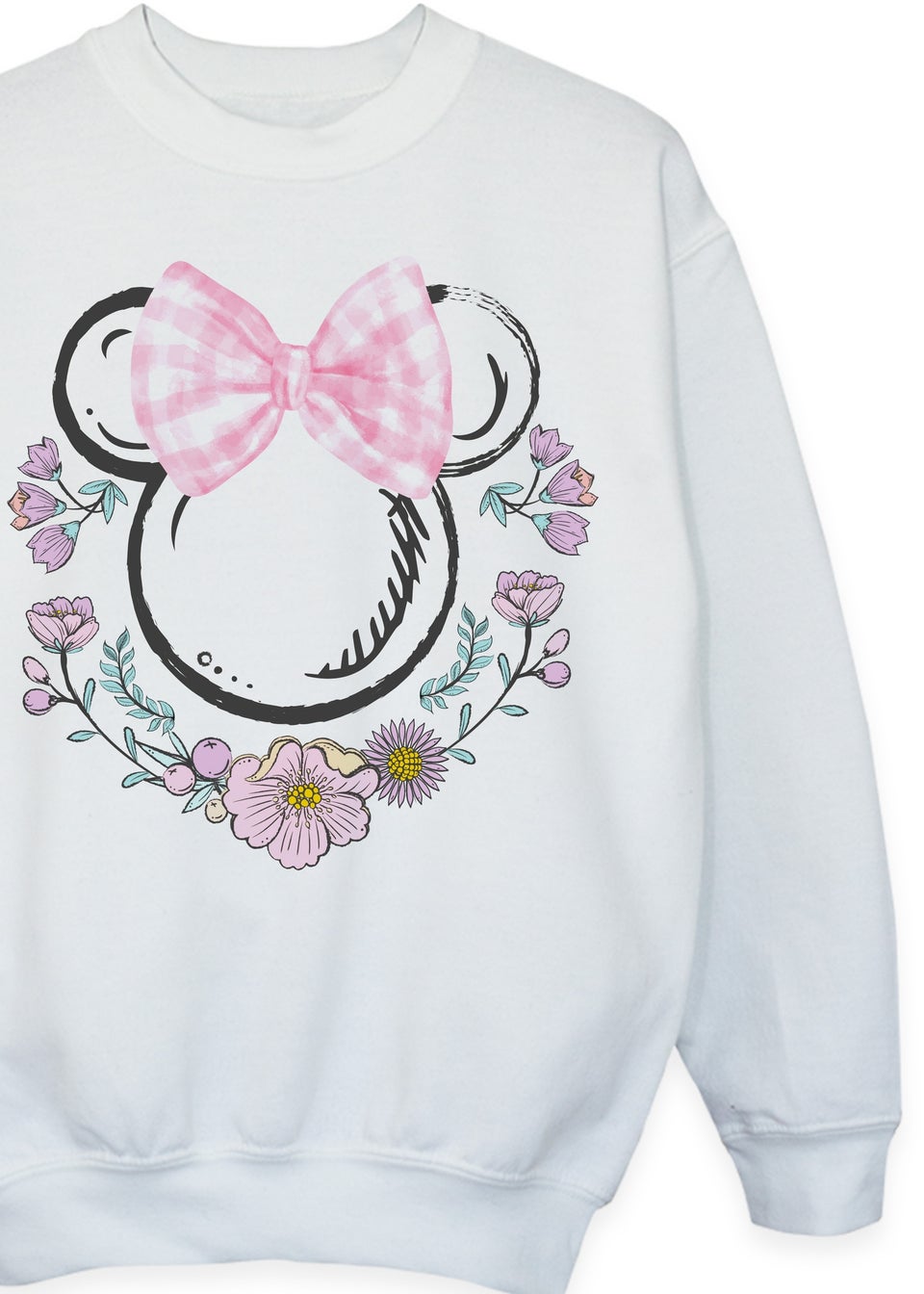 Disney Minnie Mouse Flowers Logo Girls White Graphic Sweatshirt (3-13 Years)