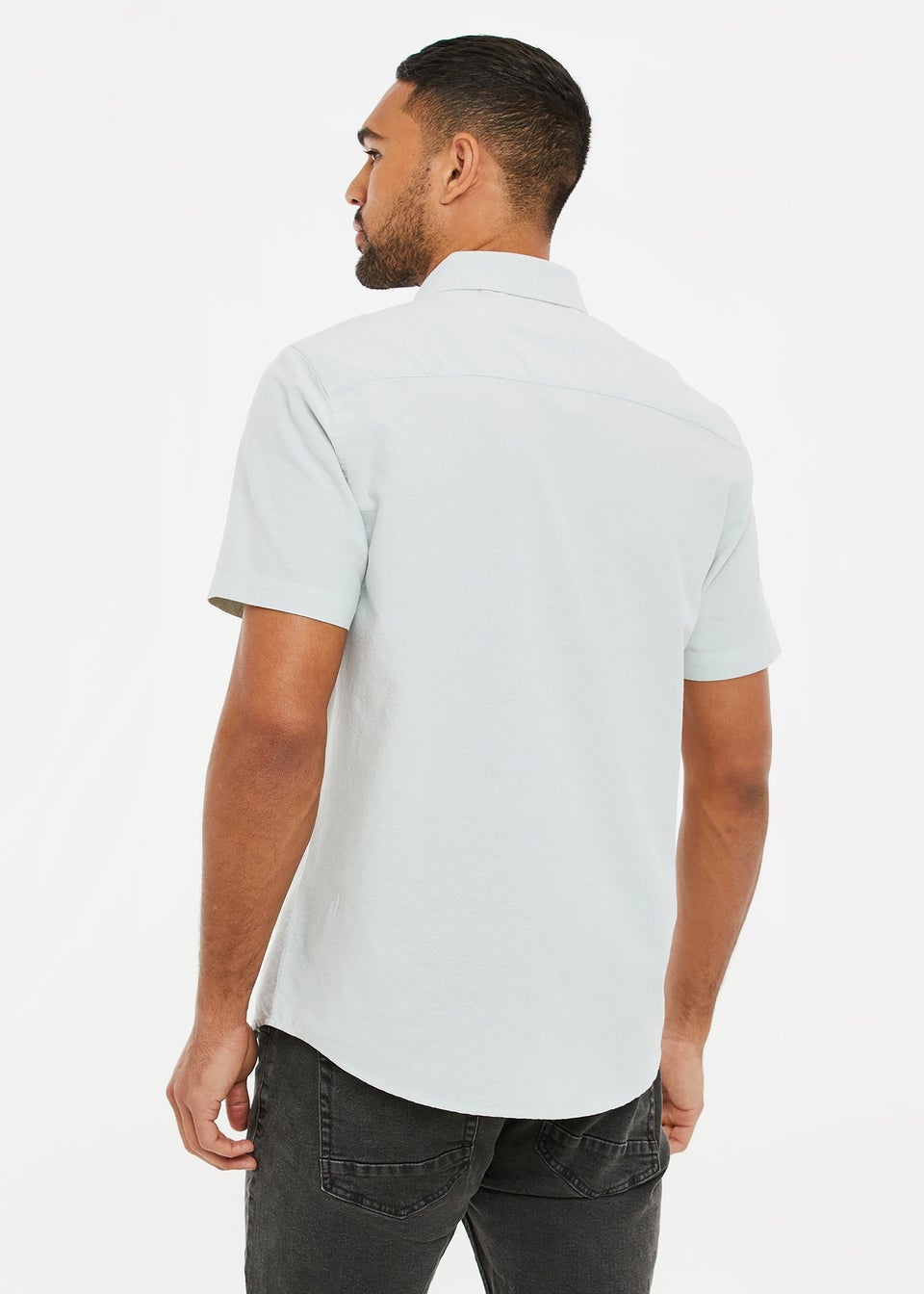 Threadbare Green Oxford Cotton Slim Fit Short Sleeve Shirt