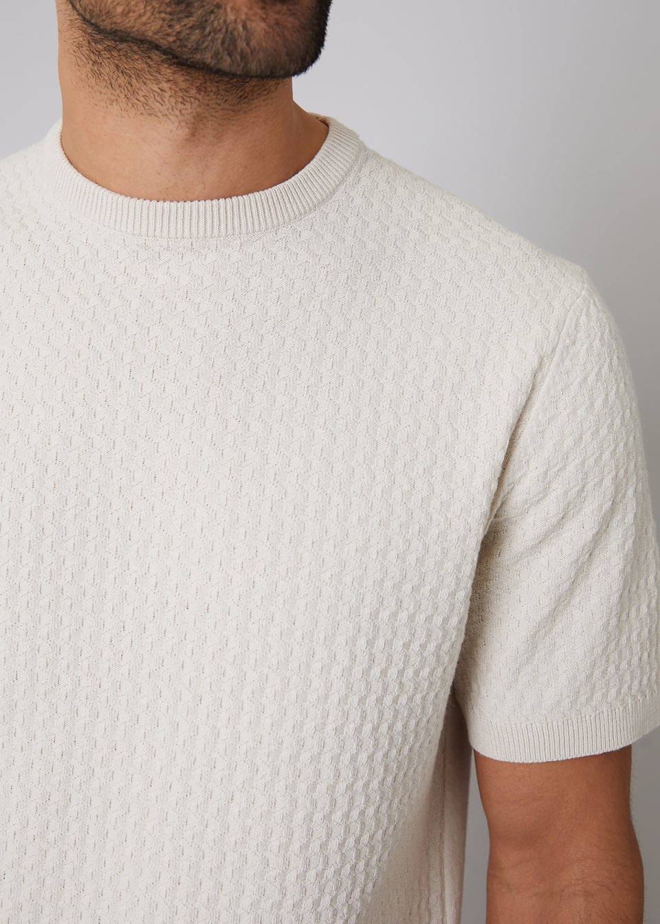 Threadbare Stone Textured Front Knitted T-Shirt
