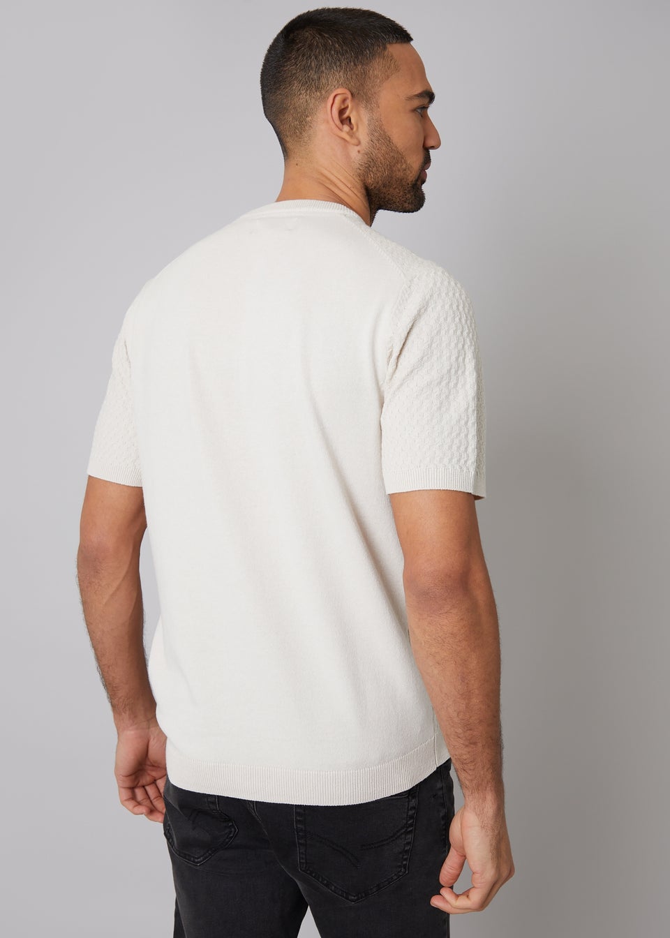 Threadbare Stone Textured Front Knitted T-Shirt
