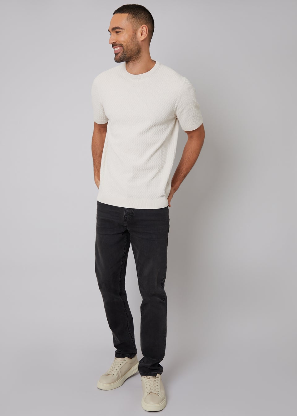 Threadbare Stone Textured Front Knitted T-Shirt