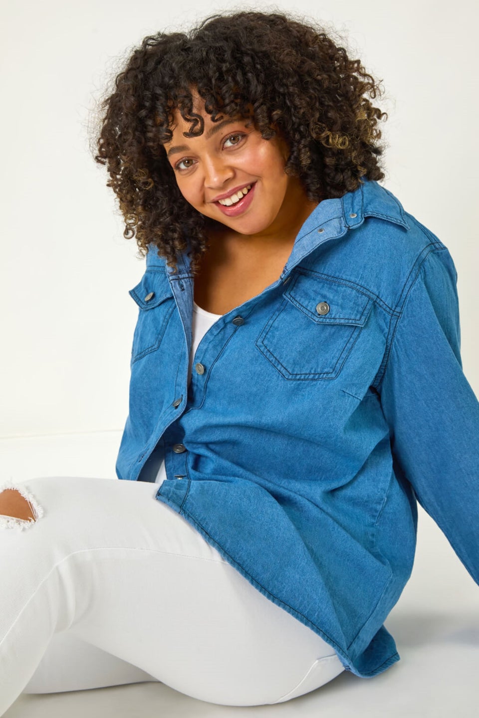 Roman Indigo Curve Button Through Denim Shirt