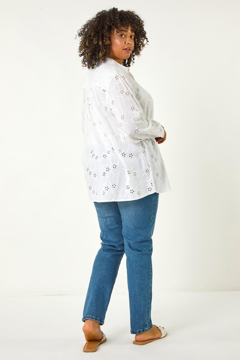 Roman White Curve Broderie Collared Shirt