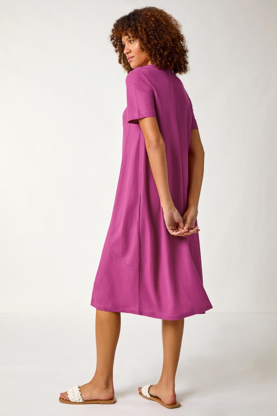 Roman Fuchsia Plain Stretch T Shirt Dress