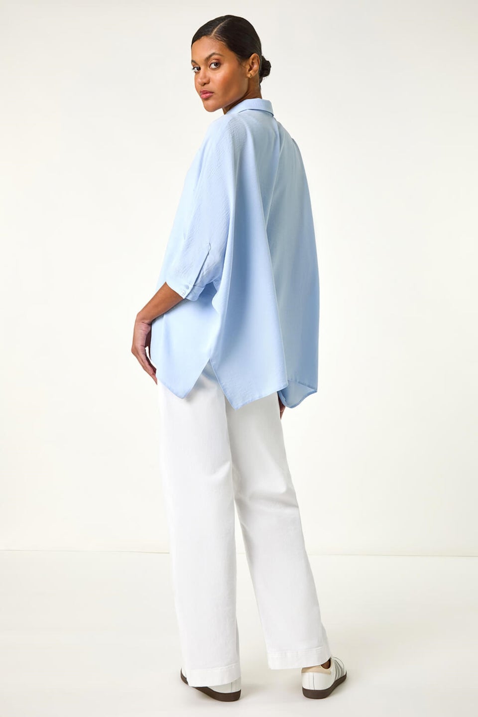 Roman Light Blue Boxy Relaxed Button Blouse
