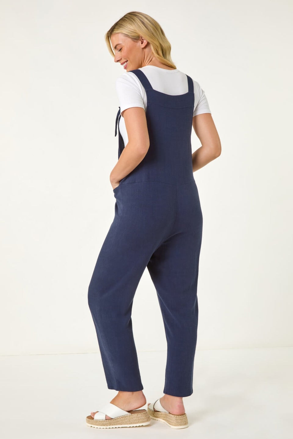 Roman Navy Petite Strap Woven Jumpsuit