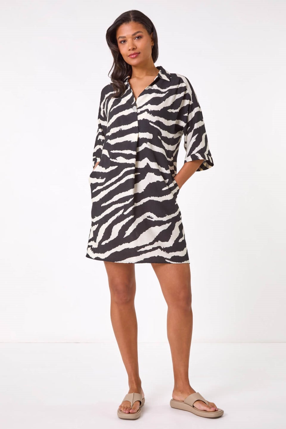 Roman Black Zebra Print Shirt Dress