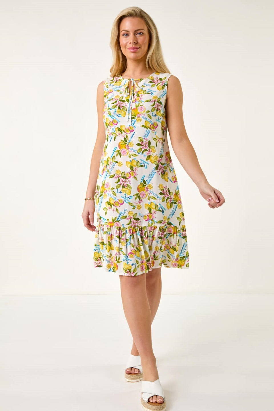 Roman Ivory Petite Lemon Frill Hem Dress