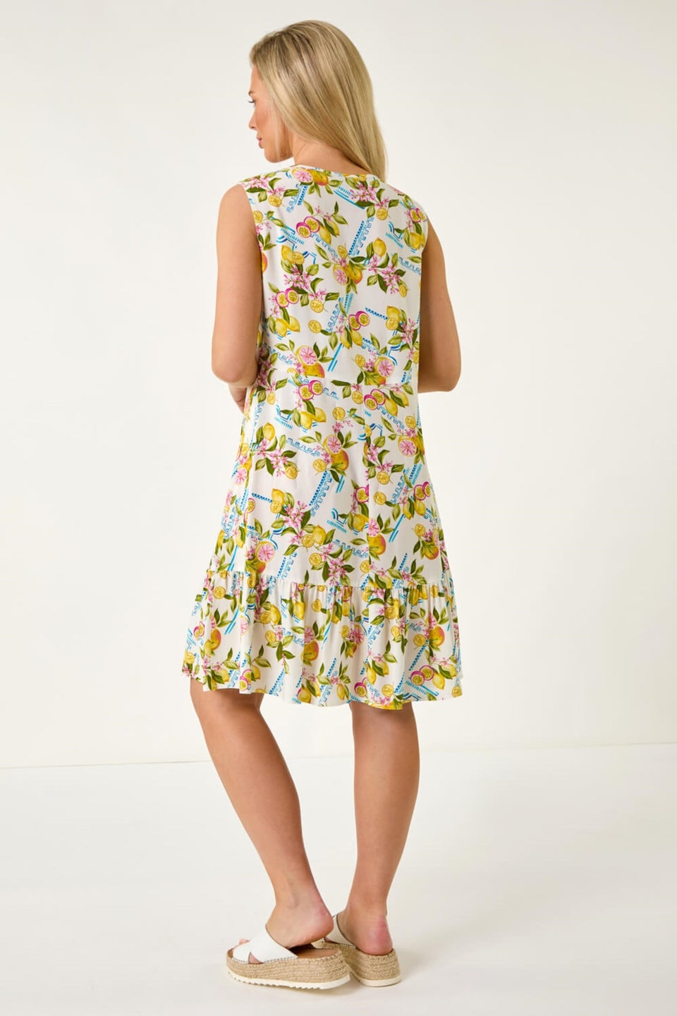 Roman Ivory Petite Lemon Frill Hem Dress