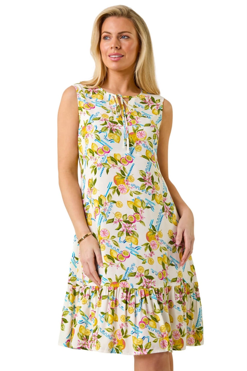 Roman Ivory Petite Lemon Frill Hem Dress