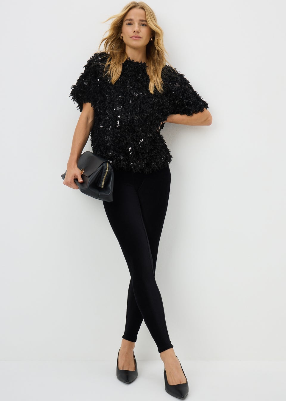 Black Fluffy Sequin Top