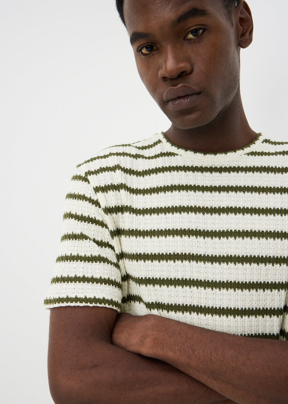 Khaki Crochet Striped T-Shirt