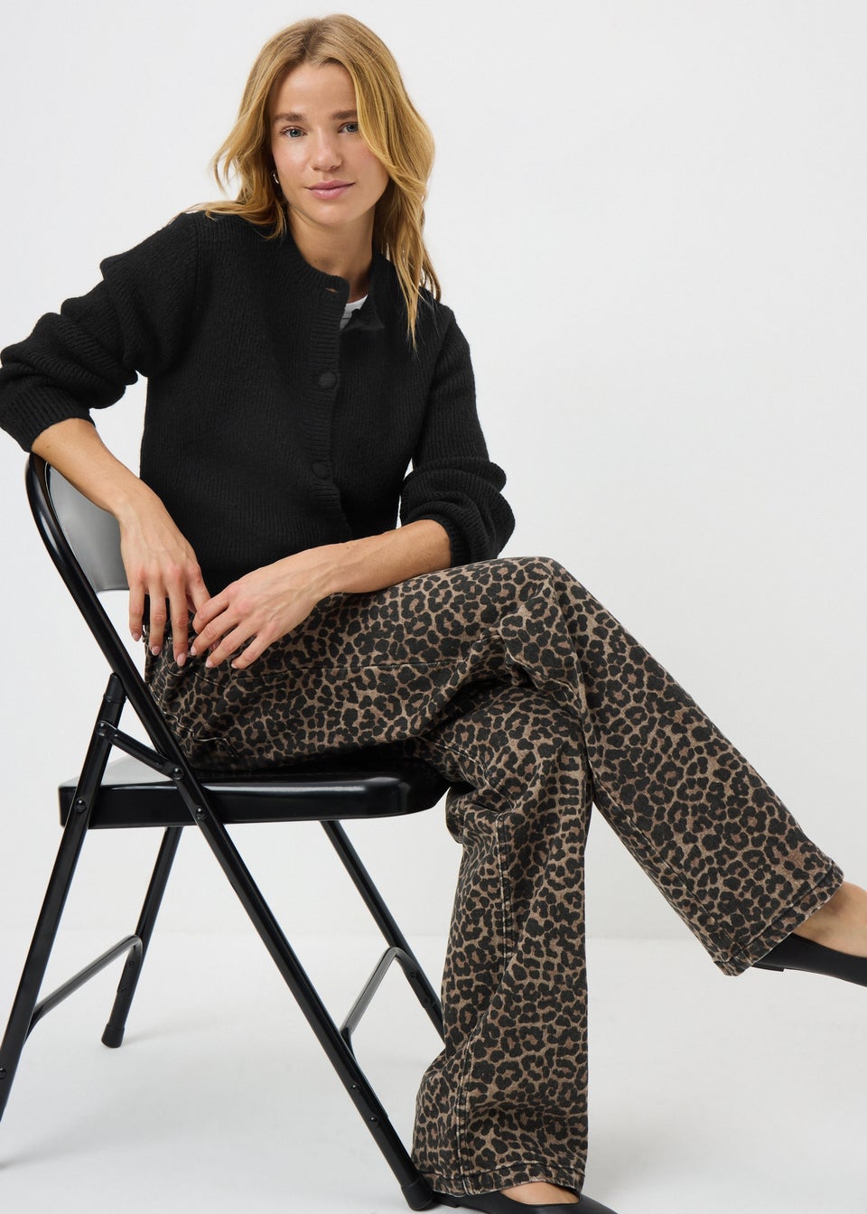 Black Button Crew Neck Cardigan