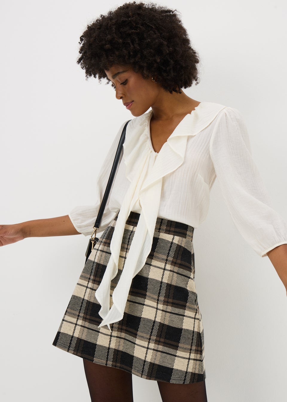 Black Check Flare Mini Skirt