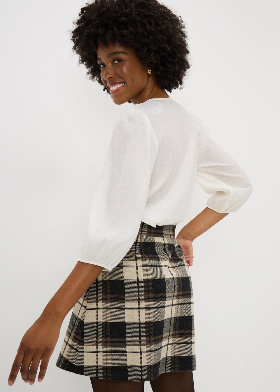 Black Check Flare Mini Skirt
