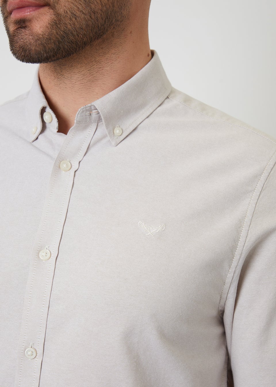 Threadbare Stone Oxford Cotton Slim Fit Long Sleeve Shirt