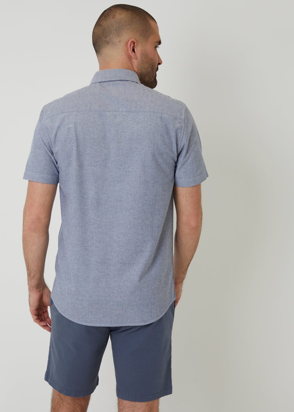 Threadbare Blue Oxford Cotton Slim Fit Short Sleeve Shirt