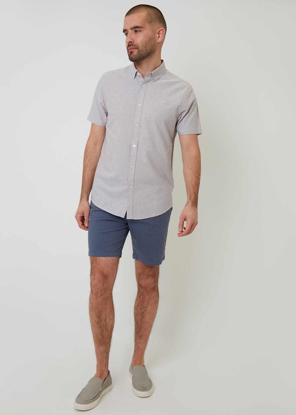 Threadbare Taupe Oxford Cotton Slim Fit Short Sleeve Shirt