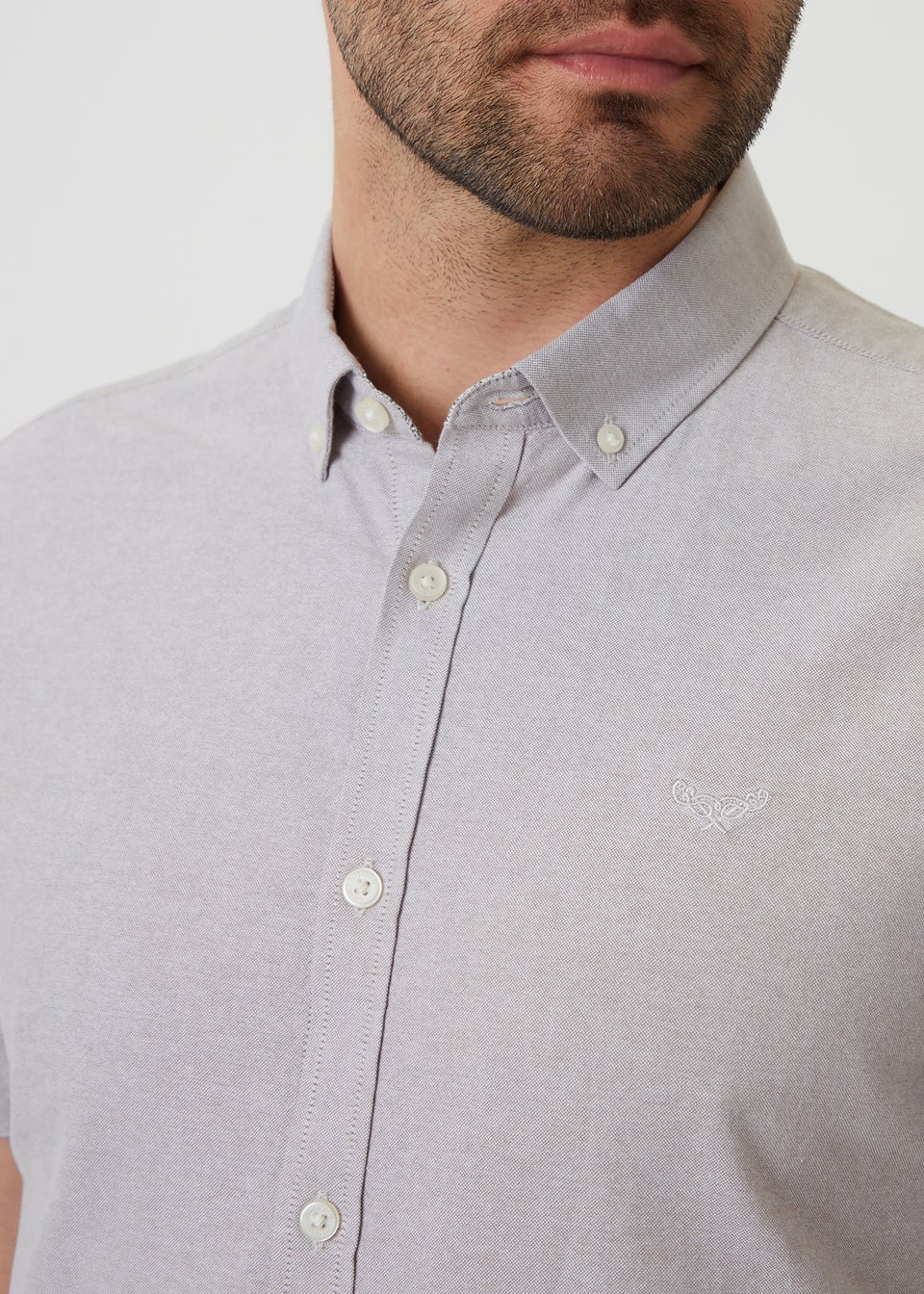 Threadbare Taupe Oxford Cotton Slim Fit Short Sleeve Shirt