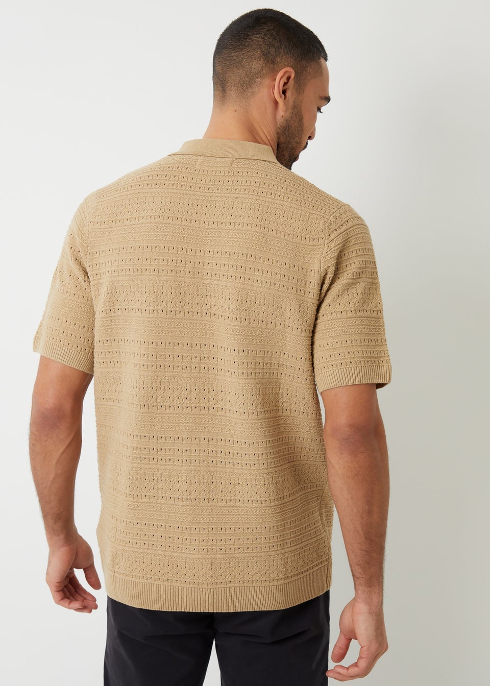 Threadbare Brown Textured Button Through Knitted Shirt