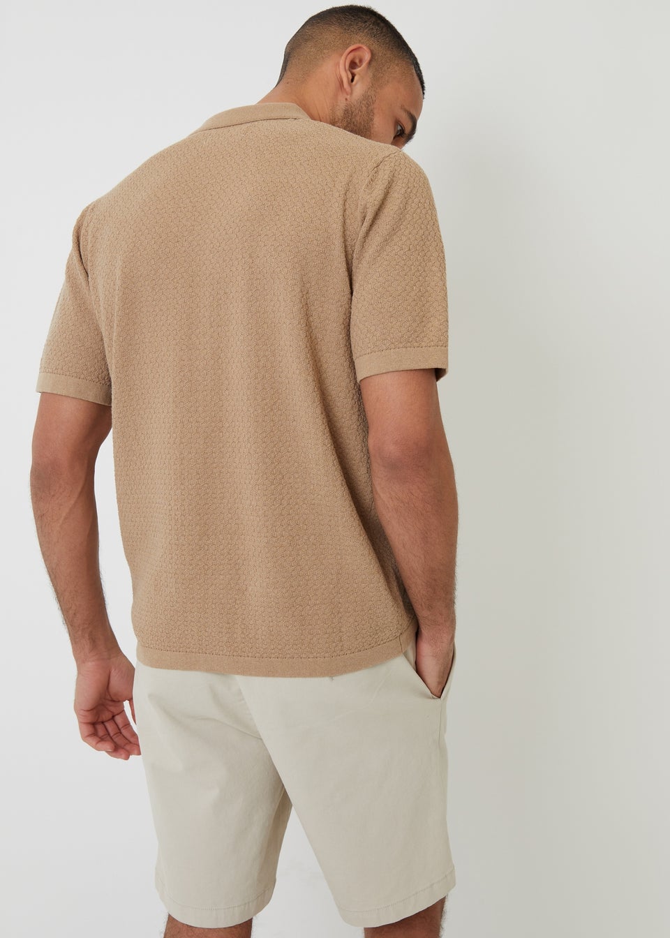 Threadbare Brown Textured Revere Collar Knitted Shirt