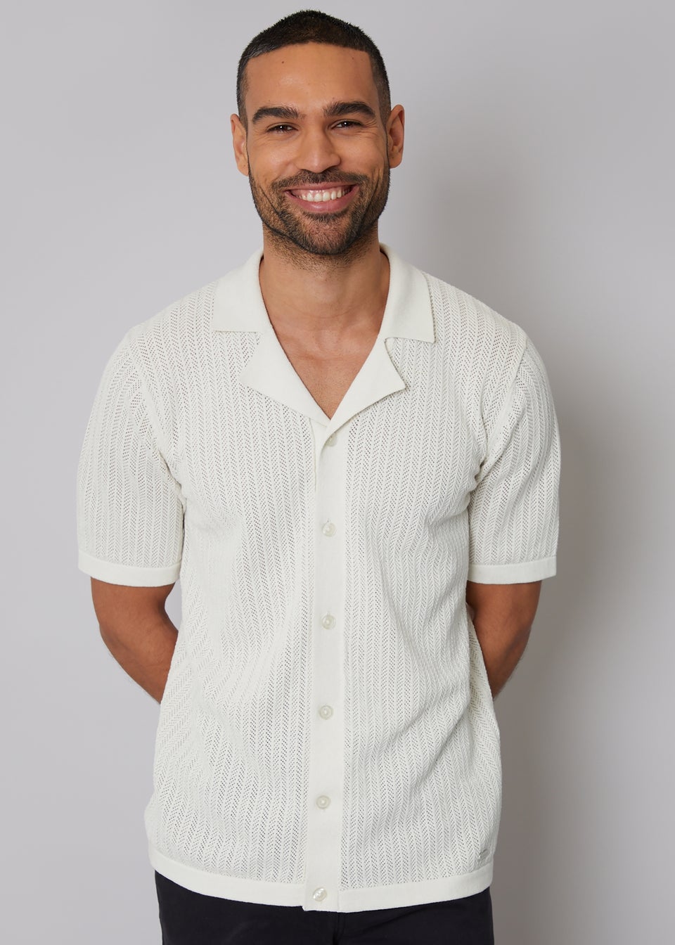 Threadbare Natural Textured Revere Collar Knitted Shirt