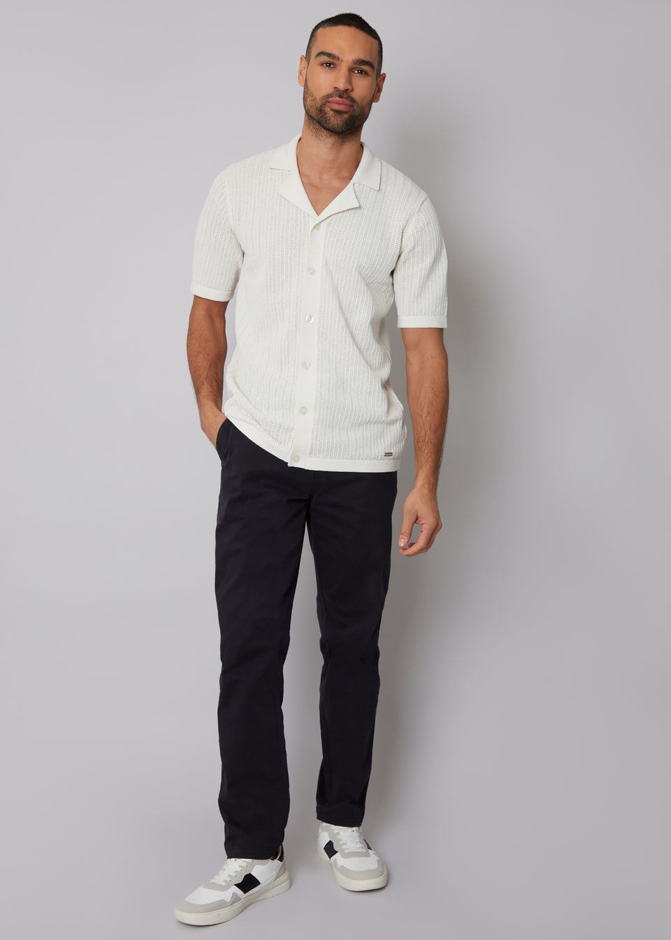 Threadbare Natural Textured Revere Collar Knitted Shirt