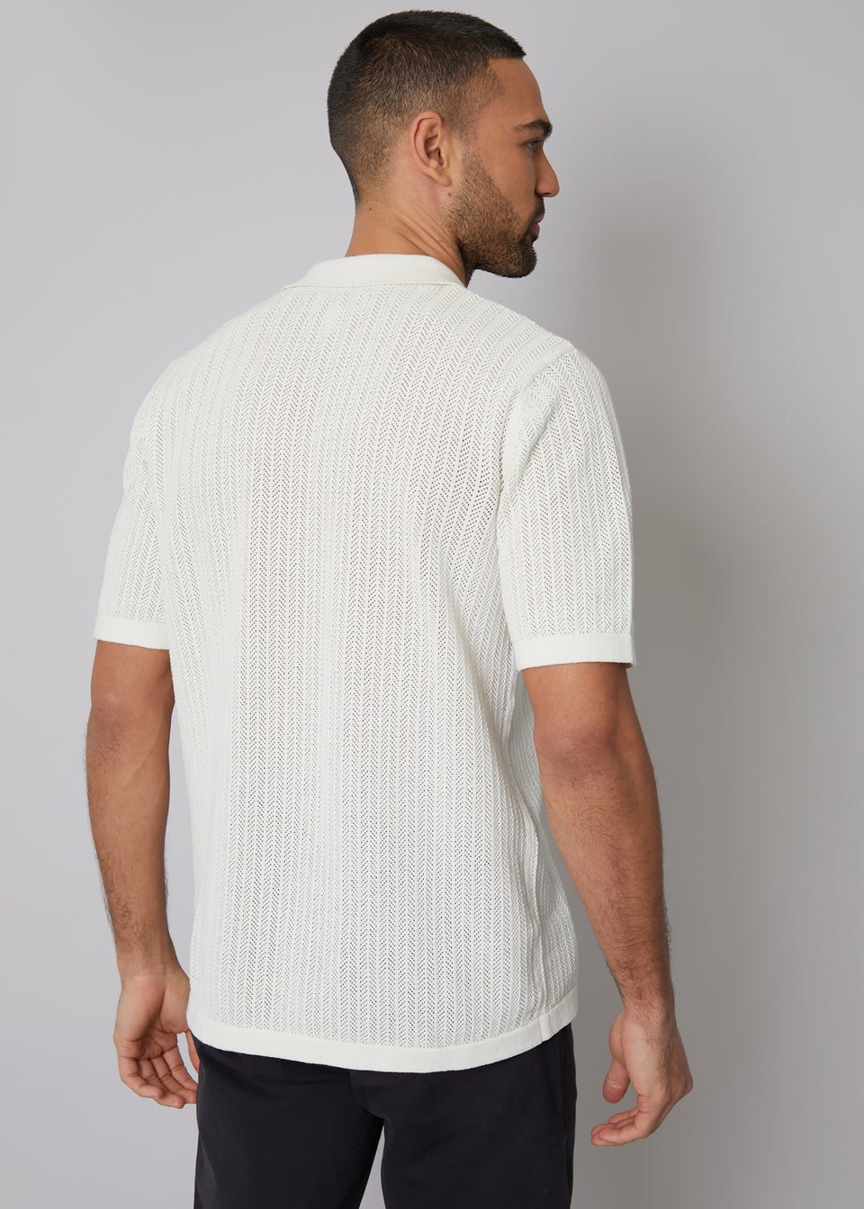 Threadbare Natural Textured Revere Collar Knitted Shirt