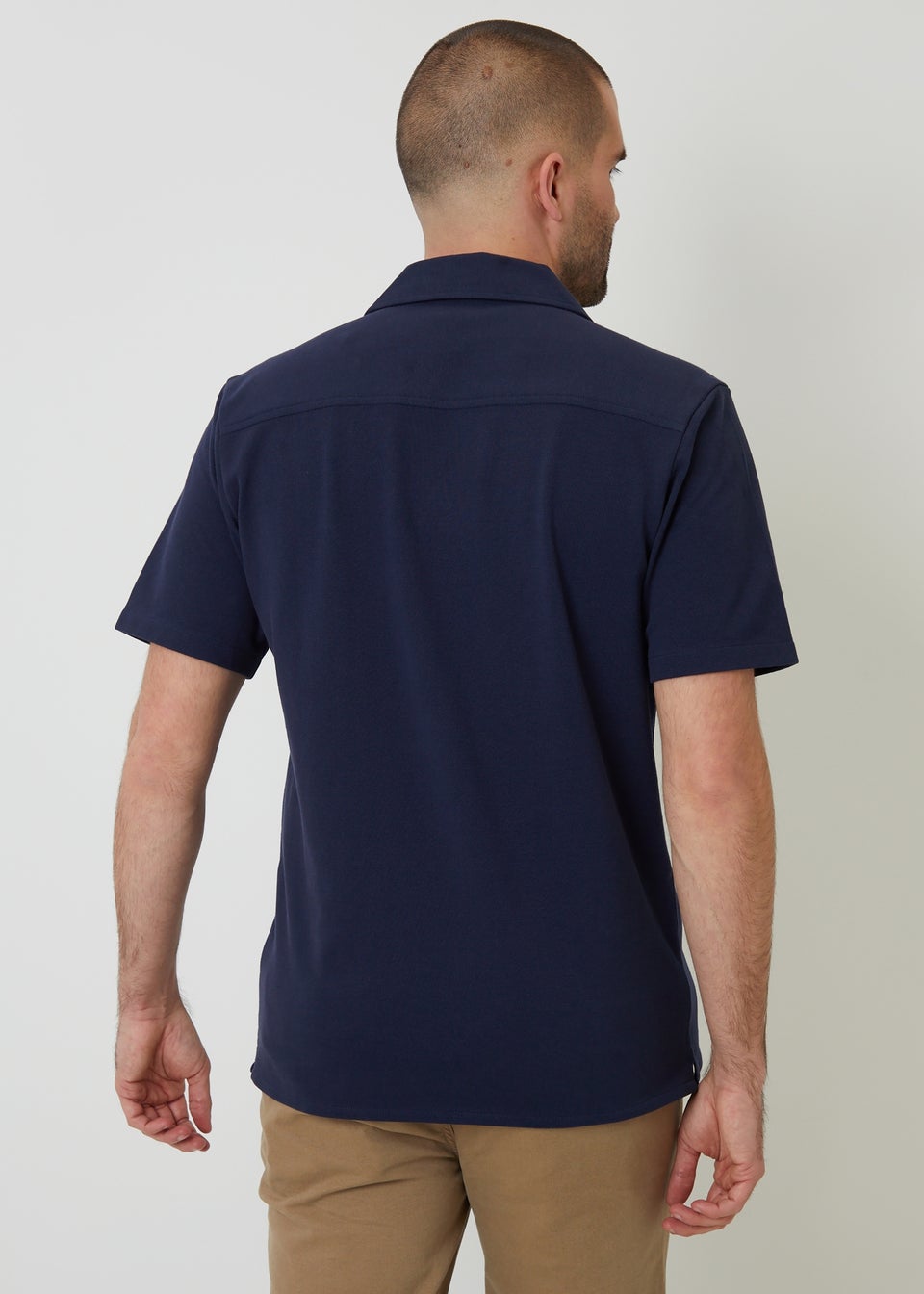Threadbare Navy Cotton Pique Revere Collar Short Sleeve Shirt