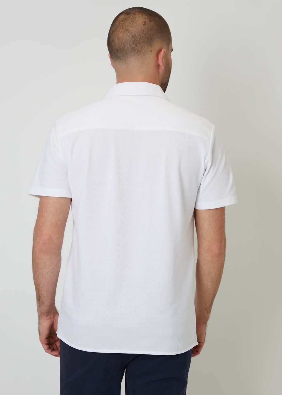 Threadbare White Cotton Pique Revere Collar Short Sleeve Shirt